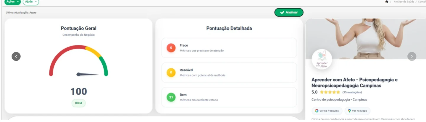 Captura real posterior: diagnóstico 100 e apresentação de Aprender com Afeto