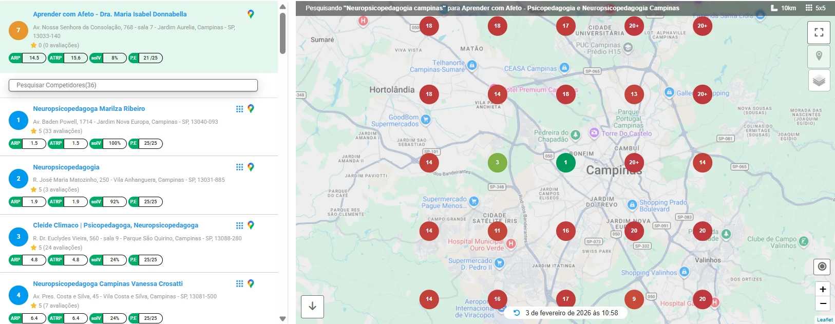 Mapa real de Aprender com Afeto para Neuropsicopedagogia campinas, 03/02/2026 · 10h58