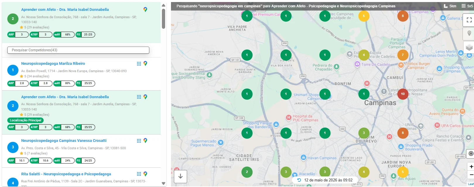 Mapa real de Aprender com Afeto para neuropsicopedagogia em campinas, 12/05/2026 · 09h02