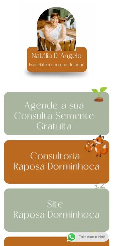 Versão mobile da página de links Raposa Dorminhoca.